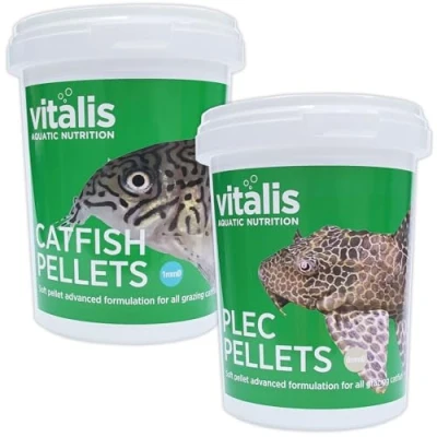 Image of Vitalis Catfish Pellets XS 260g &amp; Plec (8mm) 300g for Pleco Bottom Feeder Fish Food Aquarium Tank