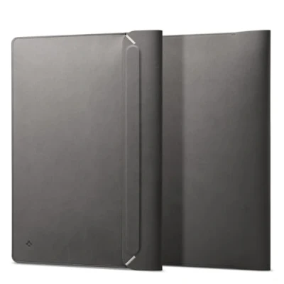 Image of Spigen Laptop Sleeve Valentinus 15 15.6 16 Inch, Compatible with MacBook Pro, Built in Magnetic Flap, Leather Case, Pouch Bag CityGray