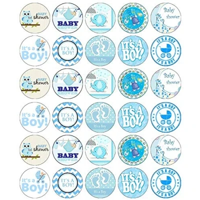 Image of 30 Baby Shower Boy Cupcake Toppers Edible Wafer Paper Fairy Cake Birthday Cakes