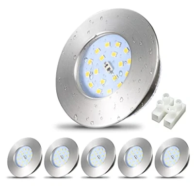 Image of Allesgute 6X Recessed Ceiling Lights 5W IP44 Waterproof Bathroom Downlights 240V Ultra Slim Brushed Chrome LED Spot Light Cool White 6000K