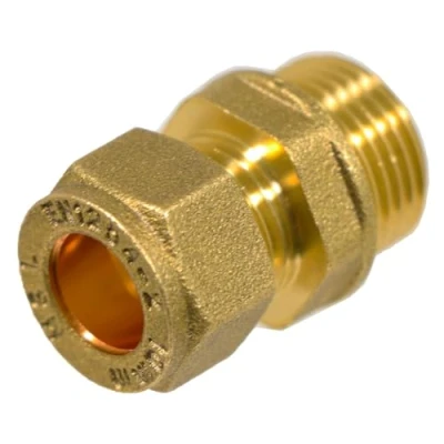 Image of SPARES2GO Compression Connector 10mm x 3/8&quot; BSP Male Straight Brass Pipe Coupler Adaptor Fitting