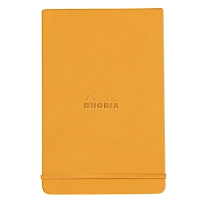 Image of RHODIA 118308C Orange Rigid Notebook Webnotepad A6 Lined 192 Detachable Pages Ivory Clairefontaine Paper 90 g/m Bookmark, Elastic Closure Faux Leather Cover Rhodiarama