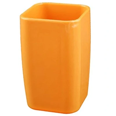 Image of N/A Plastic Home Bathroom Cuboid Shaped Toothbrush Toothpaste Gargle Cup Holder 290ML Orange