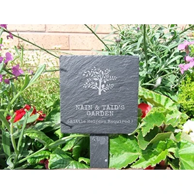 Image of Slate plant marker &quot;Nain &amp; Taid&#039;s garden (Little Helpers Required)&quot; a fun addition to any