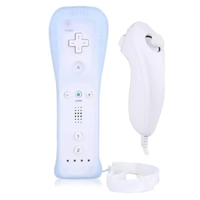 Image of OSTENT 2 in 1 Remote Controller Built Motion Plus + Nunchuk for Nintendo Wii Game White