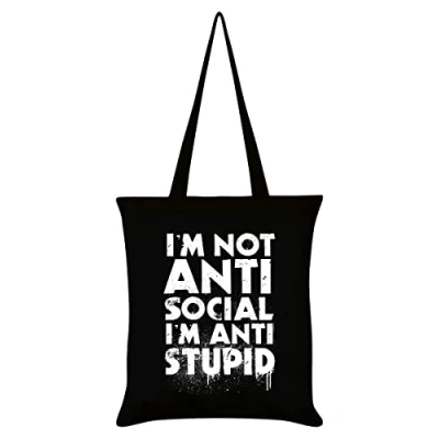 Image of Grindstore I&#039;m Not Anti Social Stupid Tote Bag Black 38x42cm