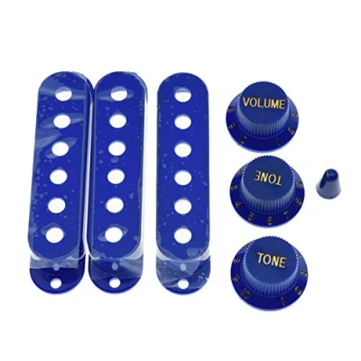 Image of KAISH Blue ST Strat Pickup Covers Knobs and 5 Way Switch Tip Cap