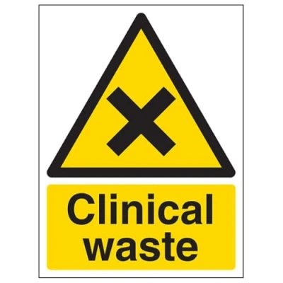 Image of V Safety Clinical Waste Warning Sign 200mm x 300mm Self Adhesive Vinyl