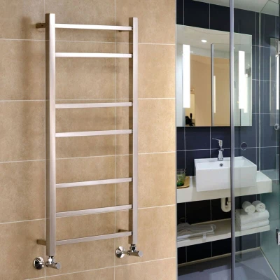 Image of Greened House Cumbria Square Tube Stainless Steel Towel Rail 600x1400mm Warmer Mirror finish