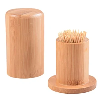 Image of Toothpick Holders Portable Bamboo Holder Mini box Pocket Dispenser, Thickening Tooth Picks Container Toothpicks for Teeth (Wood color)