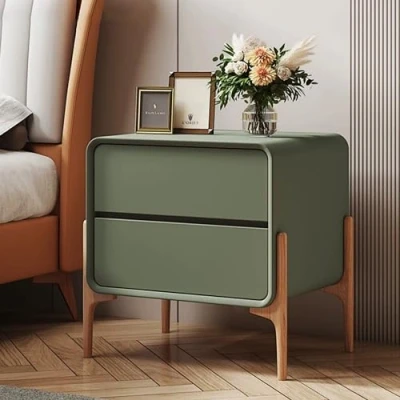 Image of Bedside Table Simple Furniture Bedroom Tables Cabinets 2 Drawer Suitable for Bedroom, Living Room 40x40x50cm Green