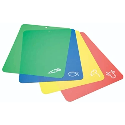 Image of KitchenCraft KCFLEXCUT2 Colour Coded Chopping Board Set, Non Toxic Plastic, Multi Colour, 4 Pieces, 38 30 cm