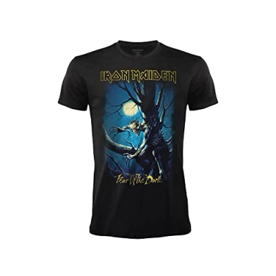 Image of Iron Maiden T Shirt Fear of The Dark. Official Black Rock Shirt. Band Heavy Metal. Cotton. Unisex. Adult Boy. (M)