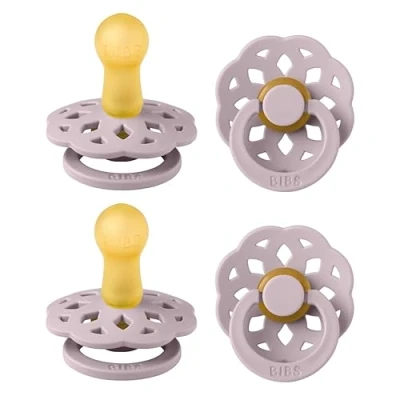 Image of BIBS Boheme Soother 4 Pack. BPA Free Dummy Pacifier, Round Nipple. Natural Rubber Latex, Made in Denmark, Size 2 (6 18 Months), Dusty Lilac
