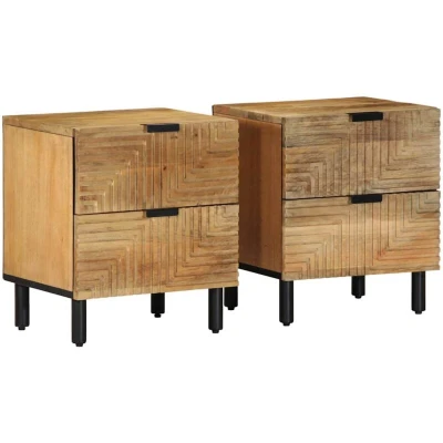 Image of vidaXL bedside cabinets 2 pcs brown mango wood nightstands bedroom/living room side tables modern style 40x33x46 cm versatile storage with metal legs