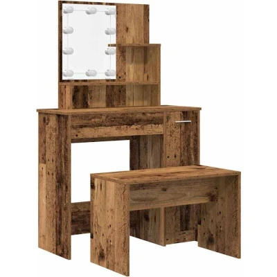 Image of vidaXL Dressing Table Set with LED Old Wood Engineered