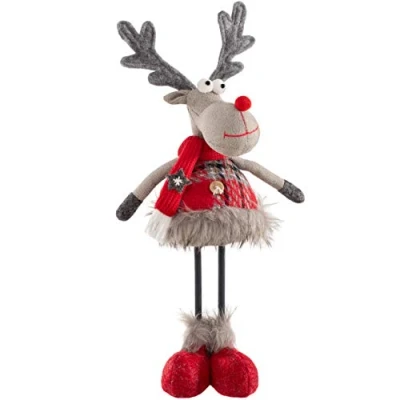 Image of WeRChristmas Standing Boy Reindeer Figurine with Soft Legs, Multi Colour, 30cm