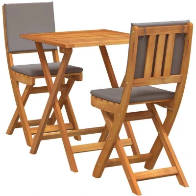 Image of vidaXL 3 Piece Folding Bistro Set with Cushions, Solid Wood Acacia