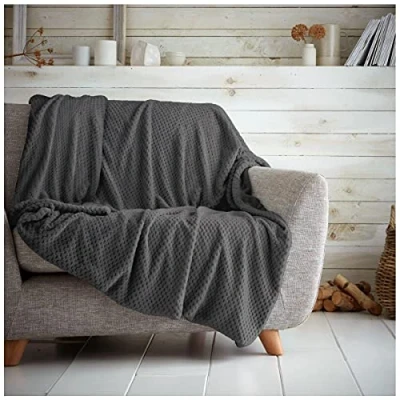 Image of GC GAVENO CAVAILIA Fleece Snuggle Blanket For Sofas, Warm &amp; Cozy Large Throws the Sofa, Waffle Blankets Beds, Charcoal, 200X240 Cm