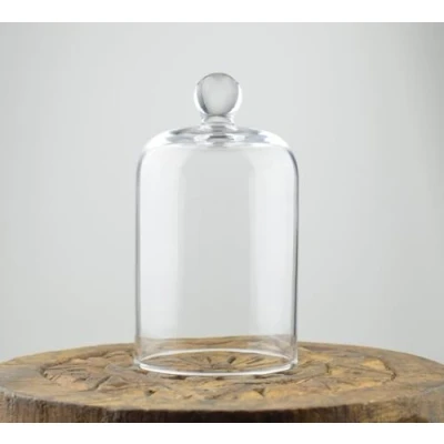 Image of EMH Handmade Glass Display Cover Cloche Bell Dome With Knob Tall 14 cm x 8