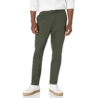 Image of Amazon Essentials Men&#039;s Slim Fit Wrinkle Resistant Flat Front Stretch Chino Trousers, Dark Olive, 29W / 32L