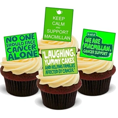Image of MACMILLAN CANCER SUPPORT MIX B WORLDS BIGGEST COFFEE MORNING Fun Novelty PREMIUM STAND UP Edible Wafer Paper Cake Toppers Decoration