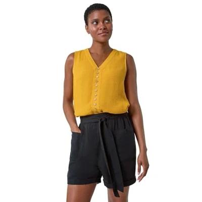 Image of Roman Womens Sleeveless Button Detail Vest Yellow Size 14 UK