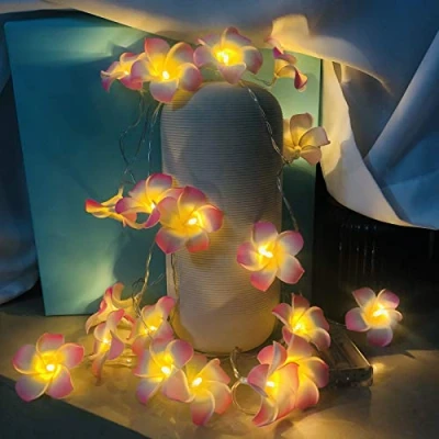 Image of YOLIGHT Artificial Plumeria String Lights, Foam Frangipani Led Fairy Lights Battery Operated Egg Flower for Bedroom Home Wedding Hawaiian Beach Party Hair Decor (Frangipani Pink, 9.8FT/20LED)