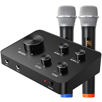 Image of Rybozen Wireless Microphone Karaoke Mixer System, Dual Handheld for Karaoke, Smart TV, PC, Speaker, Amplifier, Church, Wedding Support HDMI, AUX In/Out