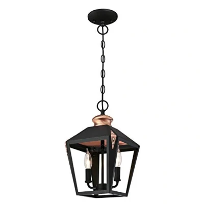 Image of 63284 Valery Two Light Indoor Pendant, Matte Black Finish with Copper Accents