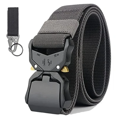 Image of Bansga Men&#039;s Tactical Belt, Military Style Quick Release Nylon Gift with Hook (C Gray)
