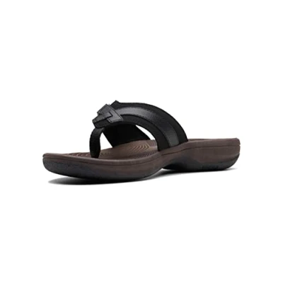 Image of Clarks Women&#039;s Breeze Sea Flip Flop, Black Synethetic/Brown Sole, 5 UK