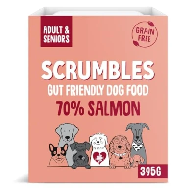 Image of Scrumbles Natural Wet Dog Food, Grain Free Recipe with 70% Salmon and Slippery Elm, 7x 395g,package may vary