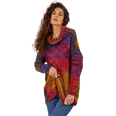Image of Roman Originals Roll Neck Chunky Knit Jumper for Women UK Ladies Everyday Holiday Autumn Winter Pull On Long Sleeves Comfy Cozy Soft Evening Vacation Work Party Multi Size 10