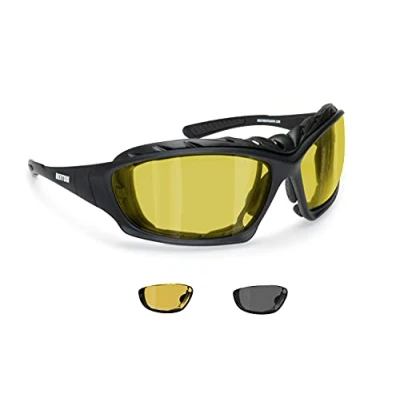 Image of BERTONI Motorcycle Glasses Photochromic with Removable Clip for Optical Lenses Adjustable Nosepad P366FTA Goggles (Photochromic Polarized Yellow Lens)