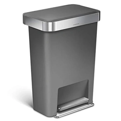 Image of simplehuman CW1386CB 45L Rectangular Pedal Bin with Liner Pocket, Silent Soft Close Lid, Strong Wide Steel Pedal, Stabiliser Bar, Internal Hinge, Grey Plastic, W 47.0cm x H 63.5cm D 32.0cm