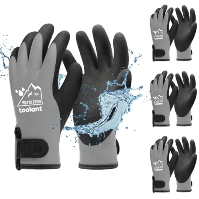 Image of 100% Waterproof Gloves for Men and Women, Winter Work Cold Weather, Thermal Insulated Freezer Gloves, Touch Screen, With Grip, Gray, Large, 3pcs