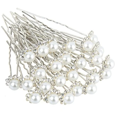 Image of H&amp;S 40 Wedding Pearl Hair Pins Bridal Flower Crystal for Women Accessories Clips Pin Bride