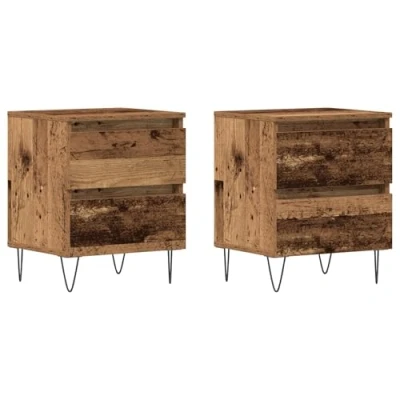 Image of vidaXL bedside cabinet set rustic wood, 2 drawers