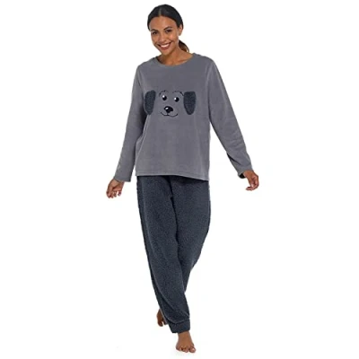 Image of undercover lingerie Ladies Dog Fleece Pyjamas LN1671 Charcoal 12 14