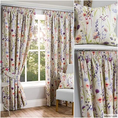 Image of Sundour Hampshire Pencil Pleat Curtains 46 x 90, Half Panama Polycotton, Multi