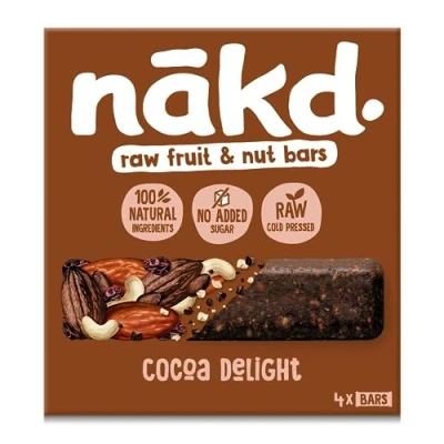 Image of Nakd Cocoa Delight Natural Fruit &amp; Nut bars Vegan Healthy Snack Gluten Free 35g x 48