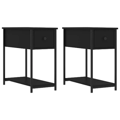 Image of vidaXL Bedside Cabinets of Black Engineered Wood Compact Design, Ample Storage, Adjustable Feet, Set 2