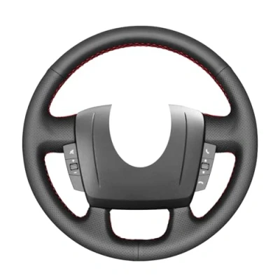 Image of MEWANT Steering Wheel Cover for Peugeot Boxer/for Citroen Jumper/Relay/for Fiat Ducato Hand Sewing Black Faux Leather Microfibre Car