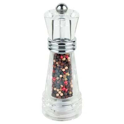 Image of Grunwerg Krystal Acrylic ‘Lighthouse’ Single Pepper Mill, Gift Boxed, 14.5cm, Silver Gray