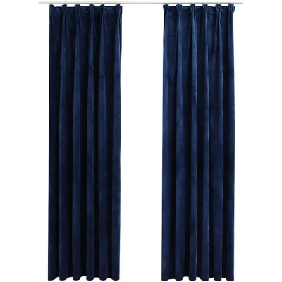 Image of vidaXL Blackout Curtains 2 pcs with Hooks Velvet Dark Blue 140x245 cm