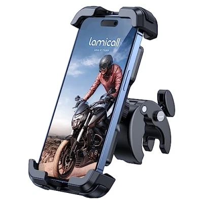 Image of Lamicall Motorcycle Phone Holder Bike Motorbike Mount, with Quick Release Handlebar Clamp for iPhone 16 15 14 Pro Max Plus, 13 12 11 Mini, Xs XR X, SE, 4.7 6.8