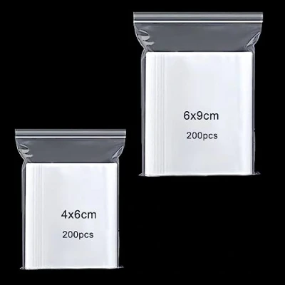 Image of 400pcs Grip Seal Bags, 4x6+6x9cm Resealable Zip Lock Clear Plastic Reusable Polythene Pouches, Sealable Storage Baggies for small items