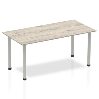Image of Impulse 1600mm Straight Table Grey Oak Top Silver Post Leg