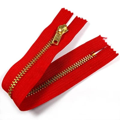 Image of Gold Colour Metal Trouser Jeans Zip Closed End 7 inch (17.5cm) (Red)